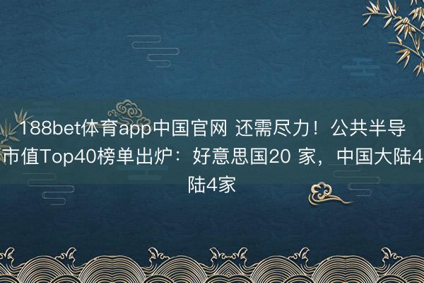188bet体育app中国官网 还需尽力!公共半导体市值Top40榜单出炉:好意思国20 家,中国大陆4家