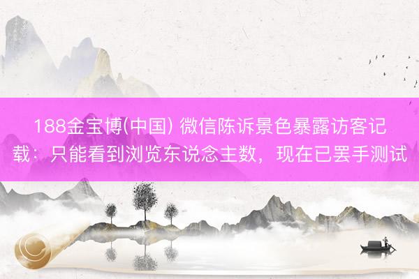 188金宝博(中国) 微信陈诉景色暴露访客记载:只能看到浏览东说念主数,现在已罢手测试
