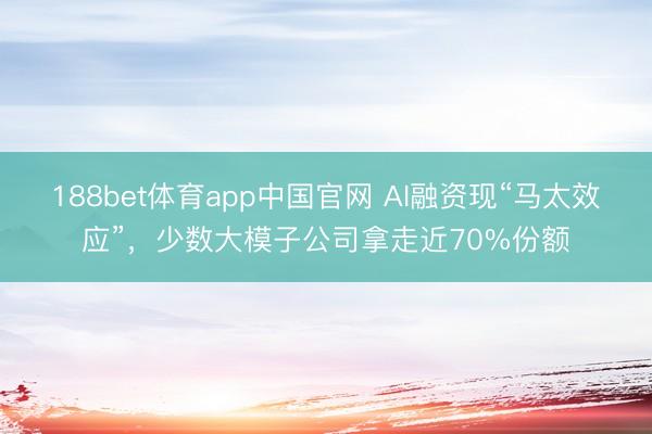 188bet体育app中国官网 AI融资现“马太效应”，少数大模子公司拿走近70%份额