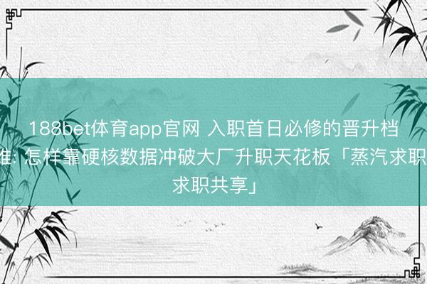 188bet体育app官网 入职首日必修的晋升档案想维: 怎样靠硬核数据冲破大厂升职天花板「蒸汽求职共享」