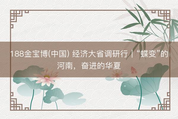 188金宝博(中国) 经济大省调研行｜“蝶变”的河南，奋进的华夏